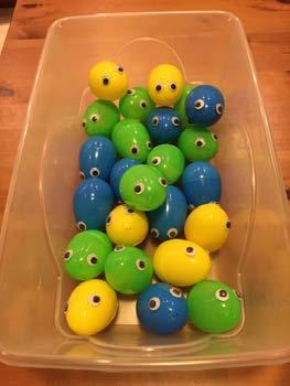 Teacher Instructions Page 2: - Place 25 eggs (several of each color, all small eyes) in a plastic bin and label it Generation 1. You need 1 egg for each student in your class.