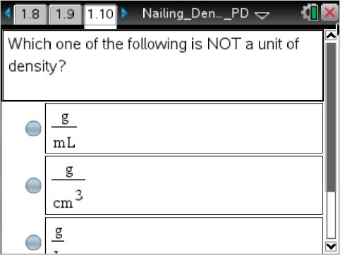 50 Nailing Density (PD) Name Student Activity Class Move to page 1.9. Answer the question on page 1.9. Move to page 1.10. Answer the question on page 1.10. Move to pages 1.11 1.12.