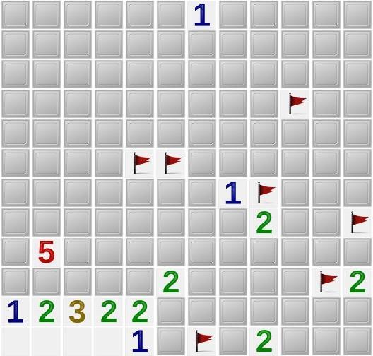 Figure G.2: The Minesweeper world, showing several mines agged and detected in adjacent cells.