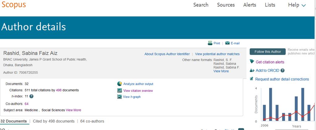 ScopusAuthor Tools/Author Details Displays the author s articles,