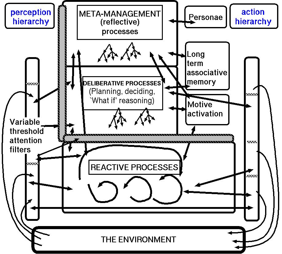Later, meta-management (reflection) evolved An addition to reactive and deliberative competence including both reactive and deliberative mechanisms. Can be viewed as a generalisation of homeostasis.