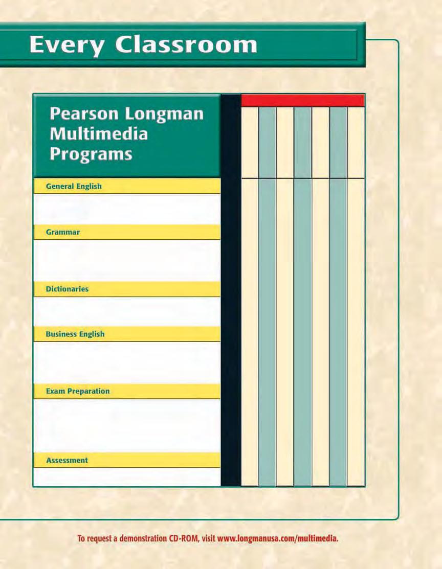 LEVEL PAGE NUMBER LOW-BEGINNING BEGINNING HIGH-BEGINNING LOW-INTERMEDIATE INTERMEDIATE HIGH-INTERMEDIATE ADVANCED Longman English Interactive 72 Side by Side Interactive 70 Focus on Grammar