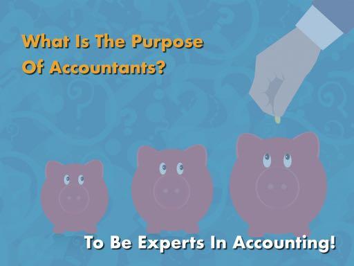 Slide 15 (The purpose of accountants) If I ask you what is the purpose of accountants, you will tell me it is to do accounting. But more specially, it is to be experts in accounting.