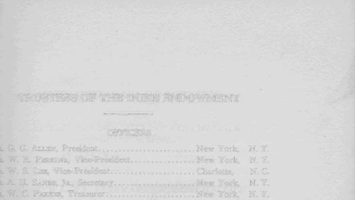 TRUSTEES OF THE DUKE ENDOWMENT OFFICERS MR. G. G. ALLEN, President New York, N. Y. Mae W.