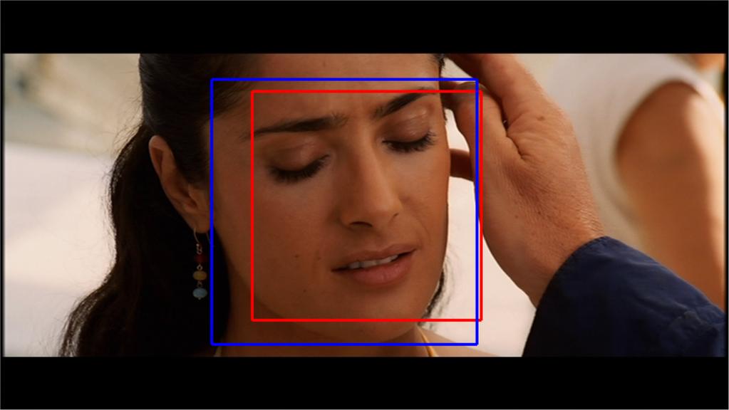 Figure 1: Examples of face detections by JDA (red) and DCNN (blue).