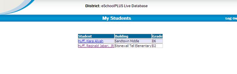 Initial Page Multiple Students To select a student click once on the student s name (link) Note all