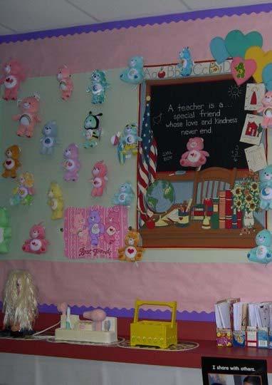 Care Bear theme in Rebecca Cuevas classroom. The students take lessons from the bears.