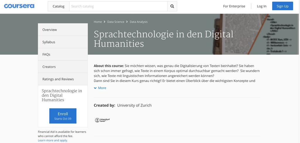 An open course on Coursera provided by the University of Zurich and held in