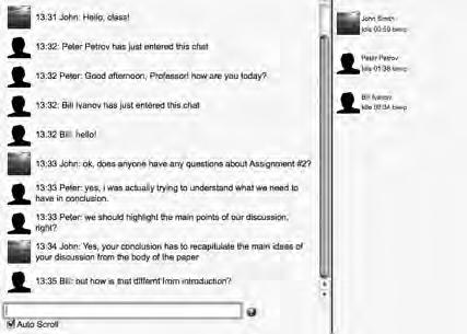 Chat A chat room in Moodle can be used for synchronous communication among ESOL students and their instructor.