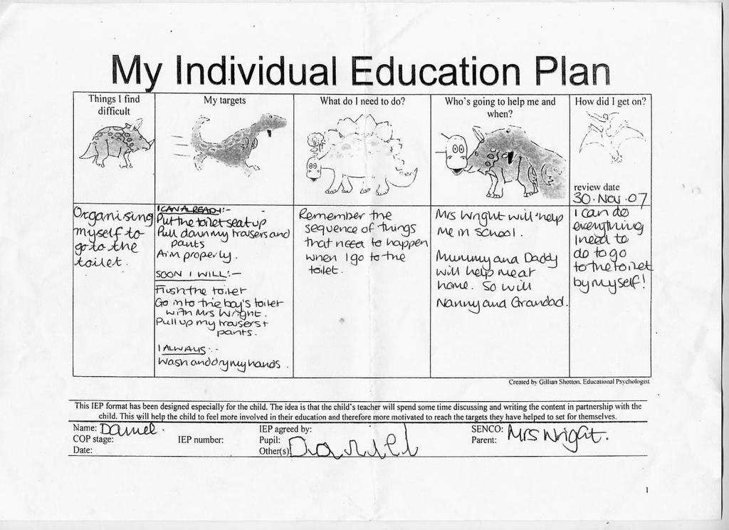 Resource 9: IEP child s summary page An IEP page that is filled in by the child, in collaboration with the