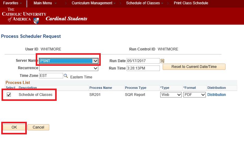 Running a Class Schedule Report On the Process Scheduler Request page, select the