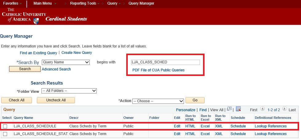 Pulling a Schedule Query Search for the public query