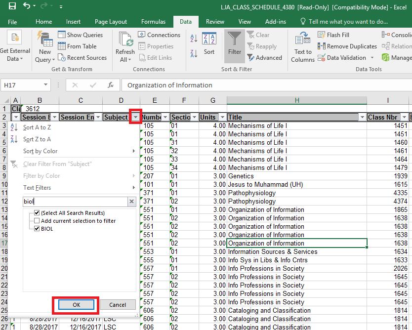 Pulling a Schedule Query You can then click Subject and either type your department s subject code or select the checkboxes next to any/all of your department s