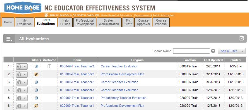 Evaluations & PDPs Next Fall This screen will be blank next fall until teachers start