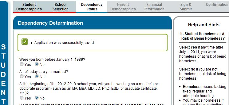 Dependency Key questions on the FAFSA Expanded eligibility