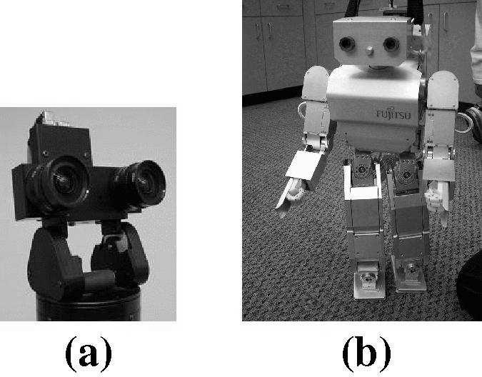 Figure 8. Robotic Platforms for testing Bayesian Imitation Models. (a) A binocular pan-tilt camera platform ( Biclops ) from Metrica, Inc.