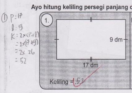 An example of student answer that are not in the prediction Note: p = panjang (length), l = lebar (width), k = keliling (perimeter) The students answer that has been predicted to likely appear is b
