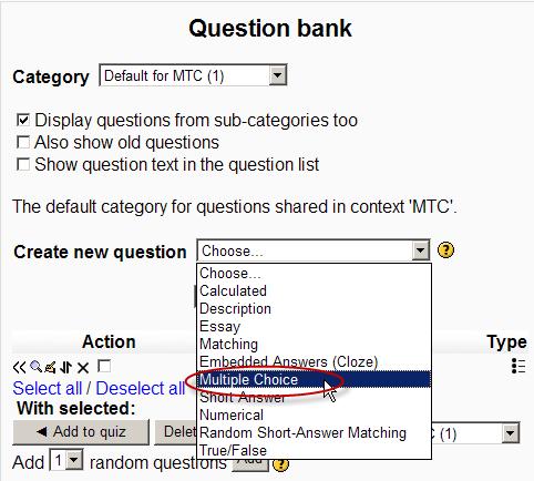 Each question type has its own form and options. Step 1 Open the Question Bank 1. On the main course screen, in the Administration block, click the Questions link.