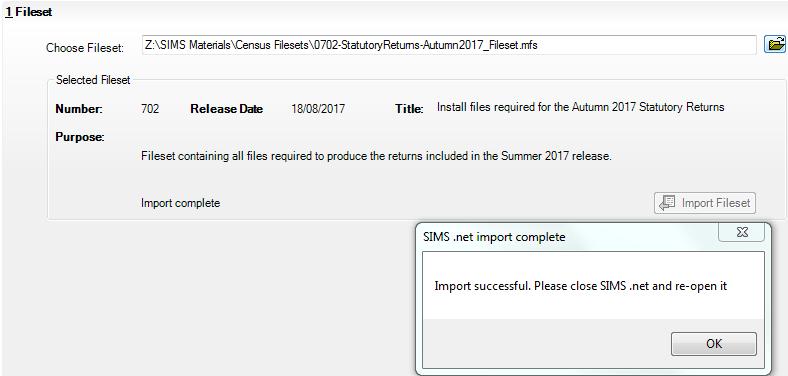 Alternatively, double click the required MFS file to return to the Import Fileset page. NOTE: The graphics show example data only.