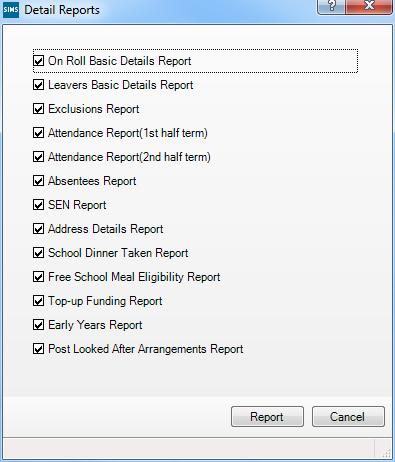 To select a single detail report: Select the required report from the Detail Report drop-down list, located at the top of the Census Return Details page.