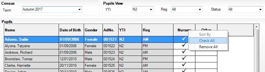 04 Preparing Pupil Level Information 3. If all or the majority of pupils need to be assigned the same class type, the following method can be used to quickly populate the Nursery and Other columns: a.