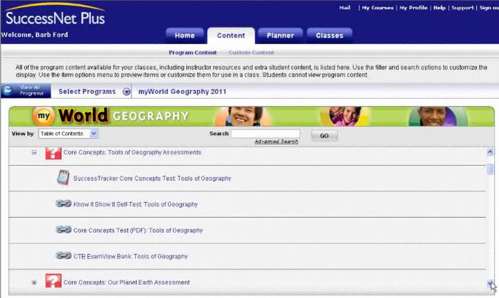 Core Concepts Assessments The Core Concepts assessments are organized by part. For example, there are four assessment resources for Part 1: Tools of Geography.