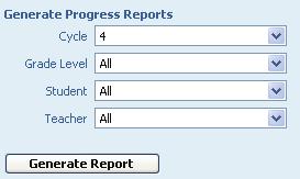 Pre-K and Kinder progress reports are printed by the data clerk. GradeSpeed generates progress reports ONLY for students who have comments entered in the IPR Comments/Notes.