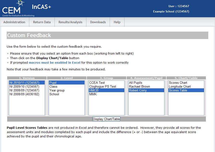 Custom Feedback Generating and Interpreting Custom Feedback From the InCAS+ home page, hover you mouse over the Results/Analysis tab.