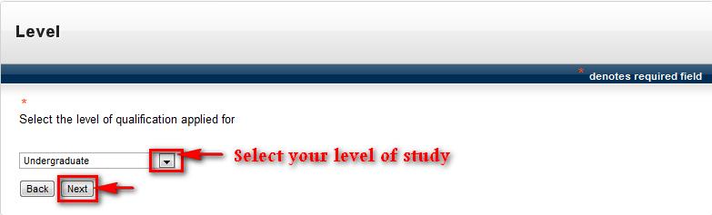 E. Select your level of study and continue F.