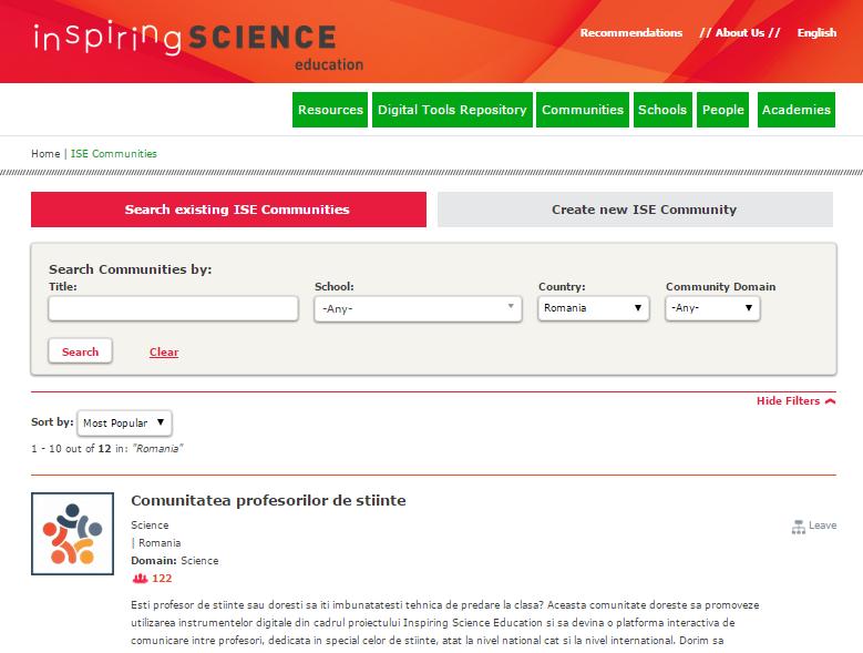 We created Romanian Science Teachers Community: http://portal.opendiscoveryspace.eu/community/comunitatea-profesorilorde-stiinte-723629 Figure 5.
