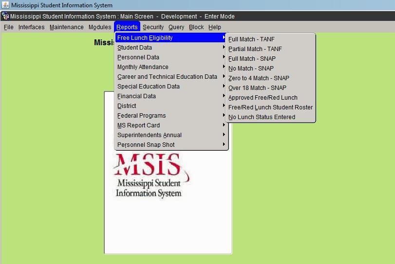 2 THERE ARE FOUR NEW DIRECT CERTIFICATION REPORTS Go to the MSIS main screen select REPORTS, then Free Lunch Eligibility 4 Reports 1.