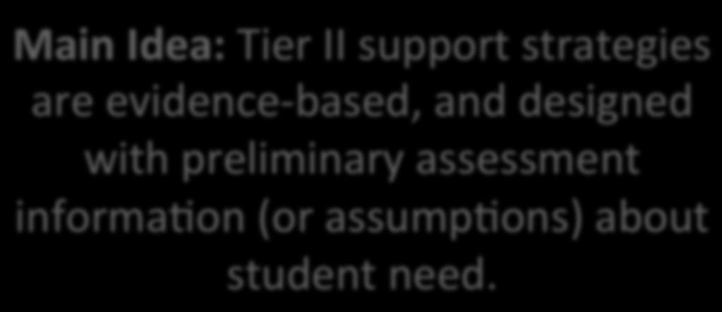 2.7 Prac6ces Matched to Student Need Feature 2.7 Prac#ces Matched to Student Need: A formal process is in place to select Tier II interven6ons that are (a) matched to student need (e.g.