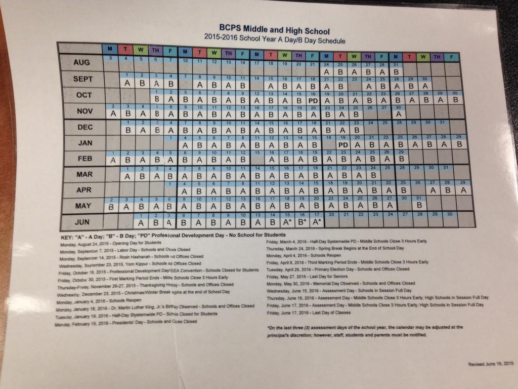 A/B Day Schedule Please see the A/B day schedule for the 2015-2016 school year.