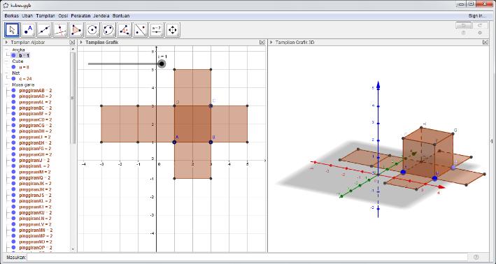 3, level of creative thinking (LCT) 2, level of creative thinking (LCT) 1, and level of creative thinking (LCT) 0. Figure 1. The animation of cube and cube nets in Geogebra Figure 2.