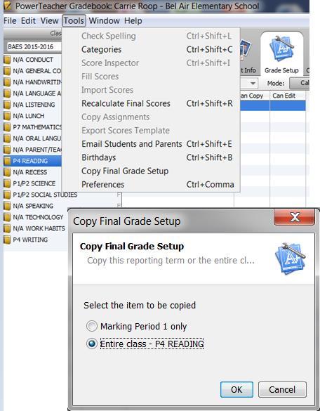 Copy Category Weights to Marking Periods Place a checkmark in the box for each marking period listed to apply the copied schema. Then click Next to review and Finish.