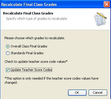 Gradebook Calculations Using Recalculation Tool Whenever a teacher enters a new assignment and the associated scores into the PowerTeacher Gradebook, the Final Grade is recalculated and displays in