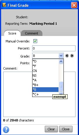 On the Scoresheet tab, click Final Grades or Student View mode 3. From the Reporting Term menu, select a reporting term (do not select All ) 4.