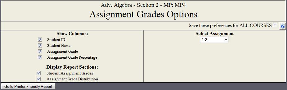 Assignment Grades Report K12