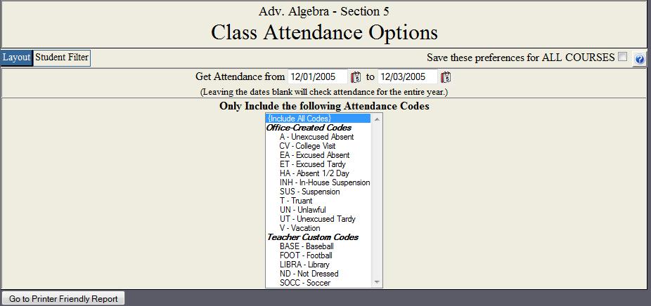 Class Attendance