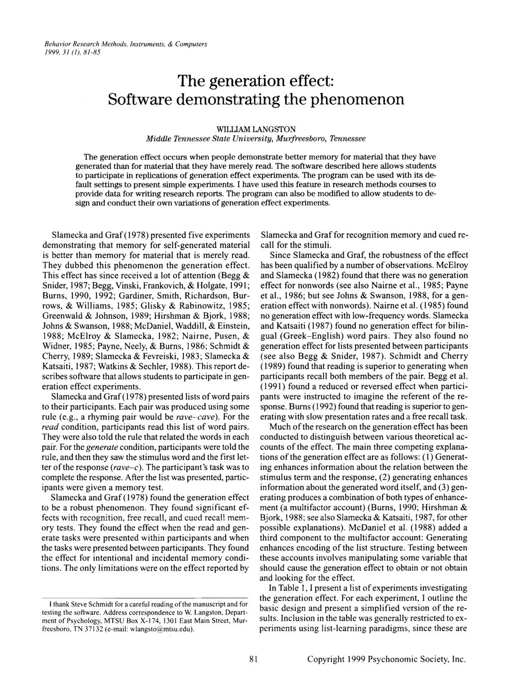Behavior Research Methods, nstruments, & Computers 1999,1 ().