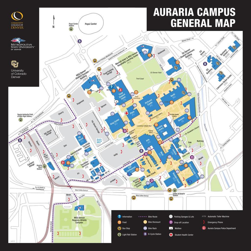 Site Map of the University of Colorado Denver and the Auraria Higher Education Center (AHEC), indicating the College of