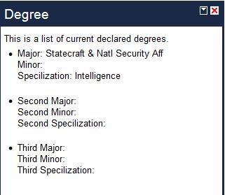 Dragging the Degree option to your Welcome screen gives you the following information about your declared majors and minors.
