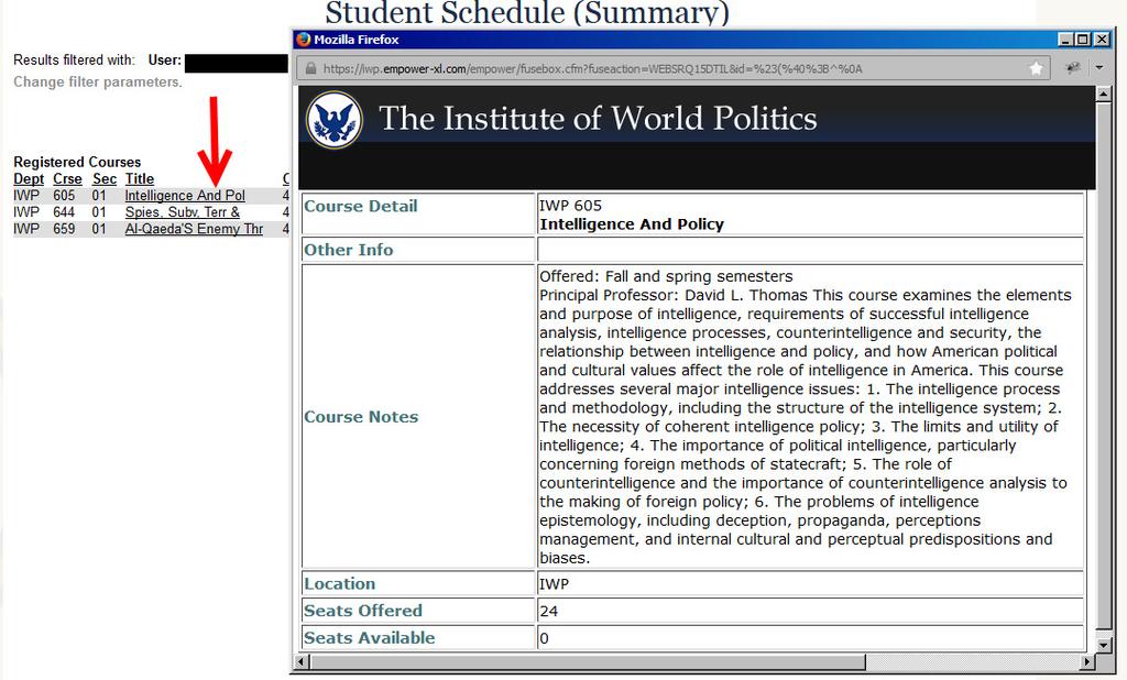 If you click on the underlined course name, you get the Details of the class.