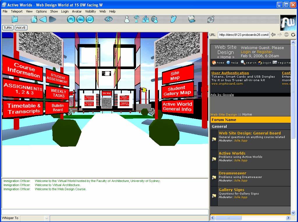 Developments of e-learning in Design 79 generated environment on the Internet where participants represented as avatars can meet each other, walk or fly around together and communicate using text,