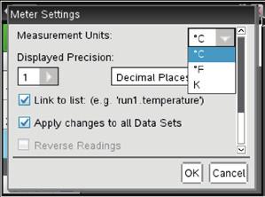 1-46 Introduction to Data Collection Note that these options are also under the b. Based on what you learned in the heating experiment, adjust the settings as needed for your cooling experiment.