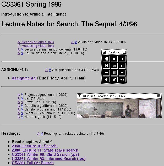 On the right side is an example of manually-generated audio and video links for a public-notes-style lecture. cilitate later review.