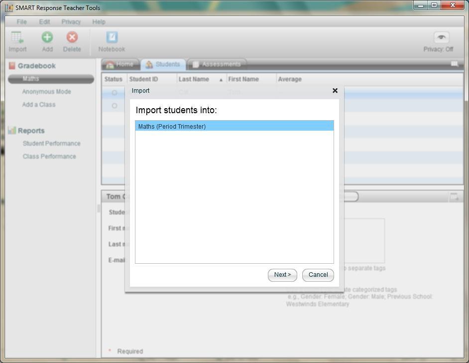 Create & Import Students List 1. Click the Import button at the top left corner of the window.