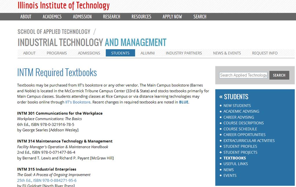 INTM s Master Textbook Listing is available online at: http://appliedtech.iit.