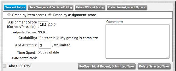 Managing Grades Note: Assignments created with Personalized Study Tools or Media Quiz content will not have the option to edit the scores of individual questions.