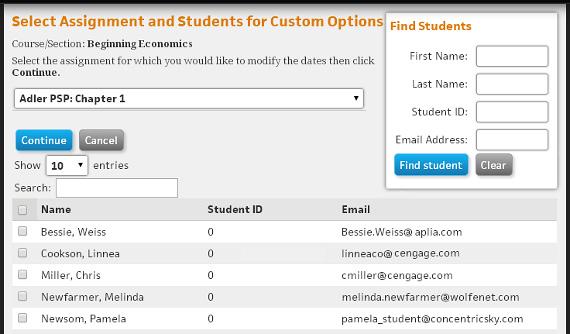 Managing Grades CUSTOMIZING ASSIGNMENT OPTIONS FOR SPECIFIC STUDENTS You can customize the assignment dates, times, number of takes, and time allowed for particular students.